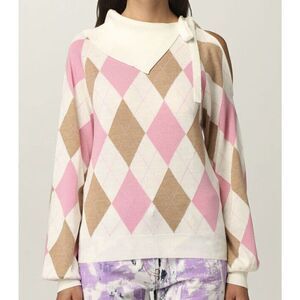 MSGM Argyle Checked The Finicky Filly Pullover Wool Cut Out Sleeve Sweater M NEW